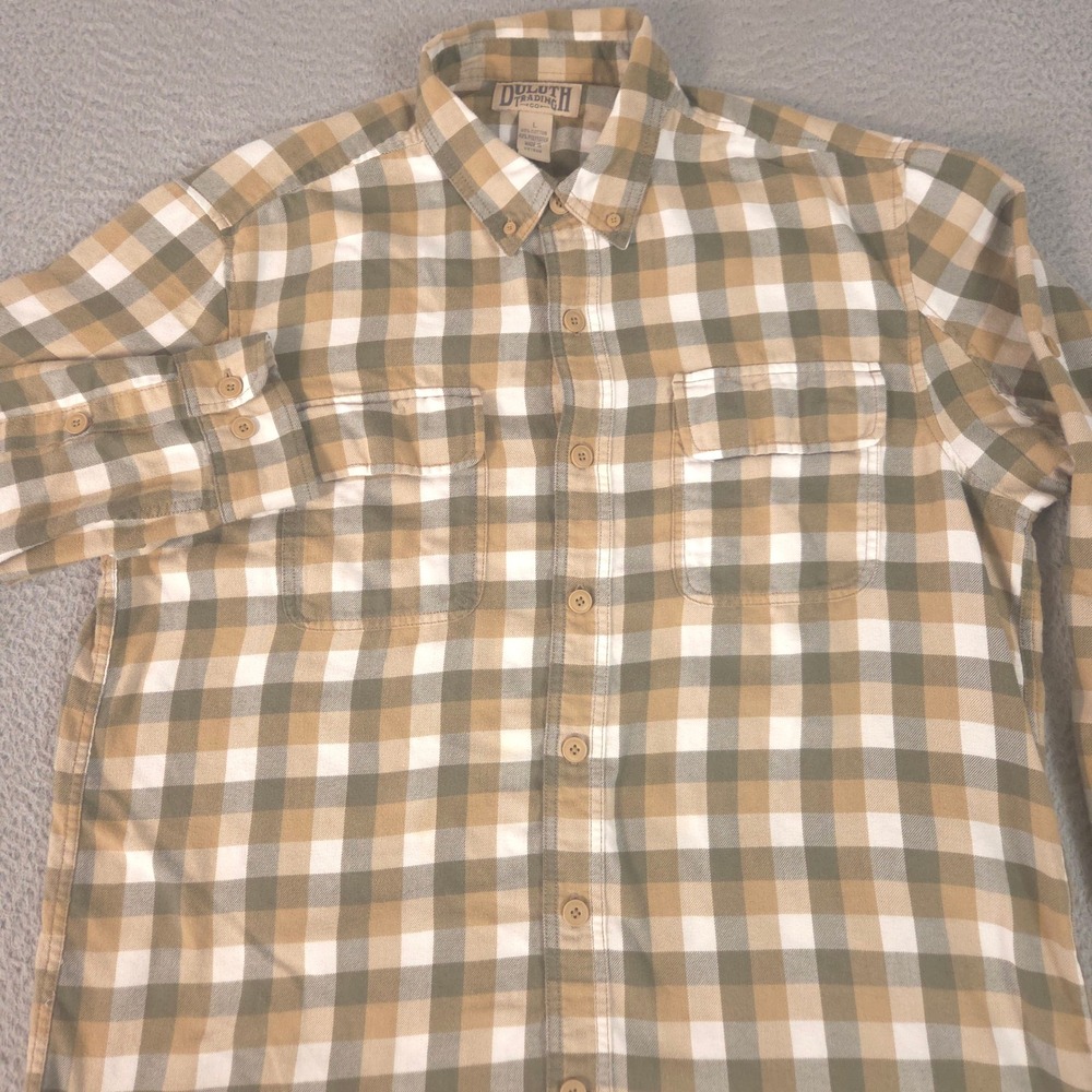 Duluth Trading Shirt Mens L Multi Crosscut Performance Flannel Roll Tab Sleeve